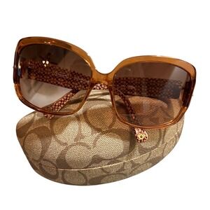 Coach Valentina S704A Oversized Square Petite Sunglasses Amber Tortoise Case